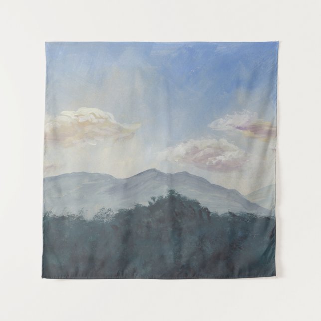 Gouache Blue Mountains: Vibrant Nature Scene Tapestry (Front)
