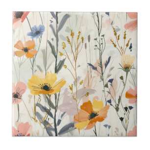 Gouache Meadow Flowers Pattern Ceramic Tile