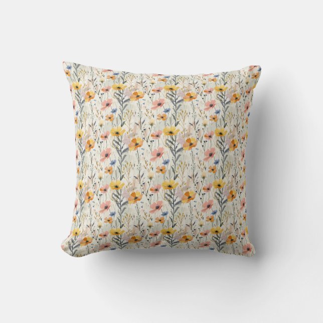 Gouache Meadow Flowers Pattern Cushion (Front)