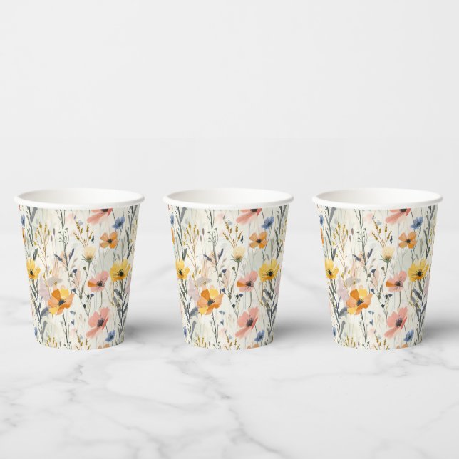 Gouache Meadow Flowers Pattern Paper Cups (Multi)