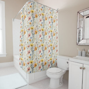 Gouache Meadow Flowers Pattern Shower Curtain