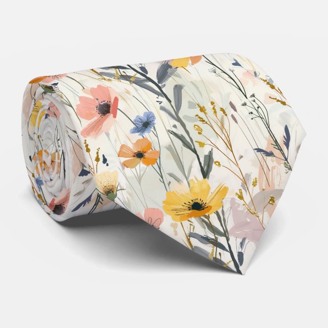 Gouache Meadow Flowers Pattern Tie (Rolled)
