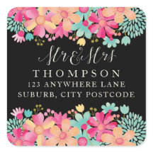 Gouache Painted Floral Mr & Mrs Address Stickers