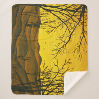 Gouache painting: yellow sky, brown. sherpa blanket
