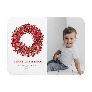 Gouache Red Winterberry Wreath Photo Christmas Magnet