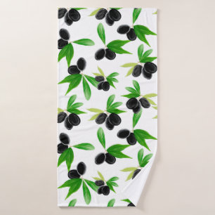 Gouache seamless pattern with olive tree branch, l bath towel