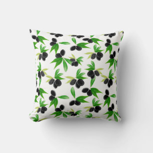 Gouache seamless pattern with olive tree branch, l cushion