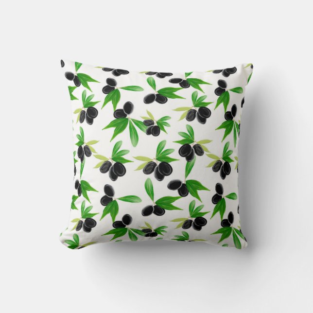 Gouache seamless pattern with olive tree branch, l cushion (Front)