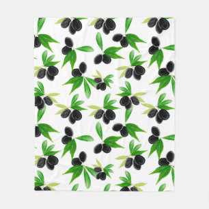 Gouache seamless pattern with olive tree branch, l fleece blanket
