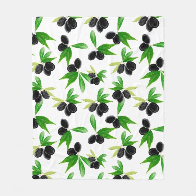 Gouache seamless pattern with olive tree branch, l fleece blanket (Front)