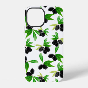 Gouache seamless pattern with olive tree branch, l iPhone 12 case