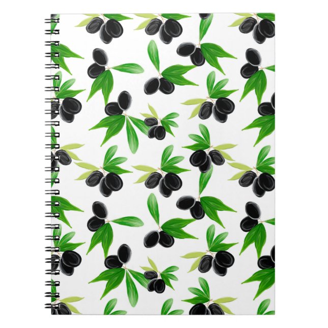 Gouache seamless pattern with olive tree branch, l notebook (Front)