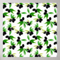 Gouache seamless pattern with olive tree branch, l