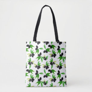 Gouache seamless pattern with olive tree branch, l tote bag