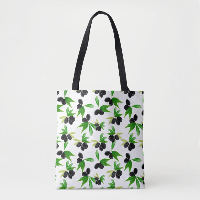 Gouache seamless pattern with olive tree branch, l tote bag (Front)