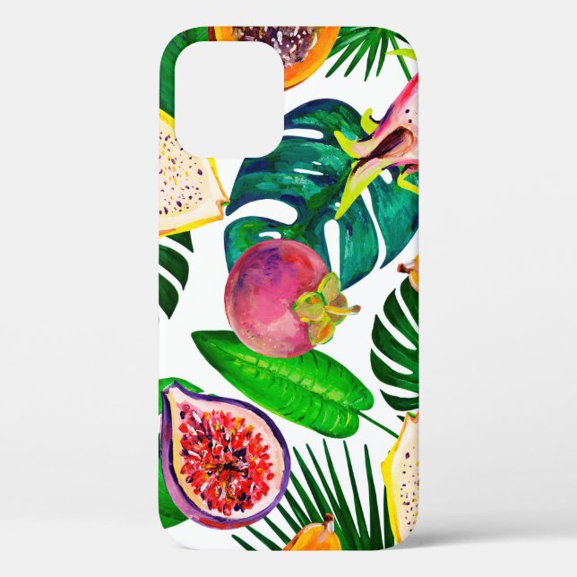 Gouache seamless pattern with tropic leaves and fr Case-Mate iPhone case (Back)