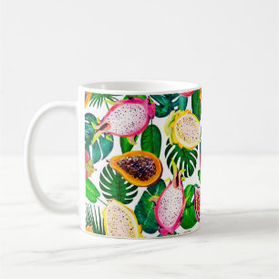 Gouache seamless pattern with tropic leaves and fr coffee mug