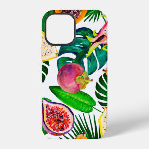 Gouache seamless pattern with tropic leaves and fr iPhone 12 case