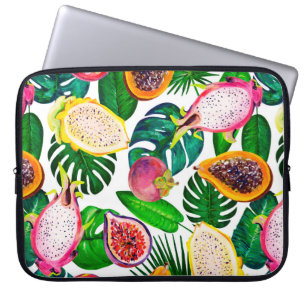 Gouache seamless pattern with tropic leaves and fr laptop sleeve