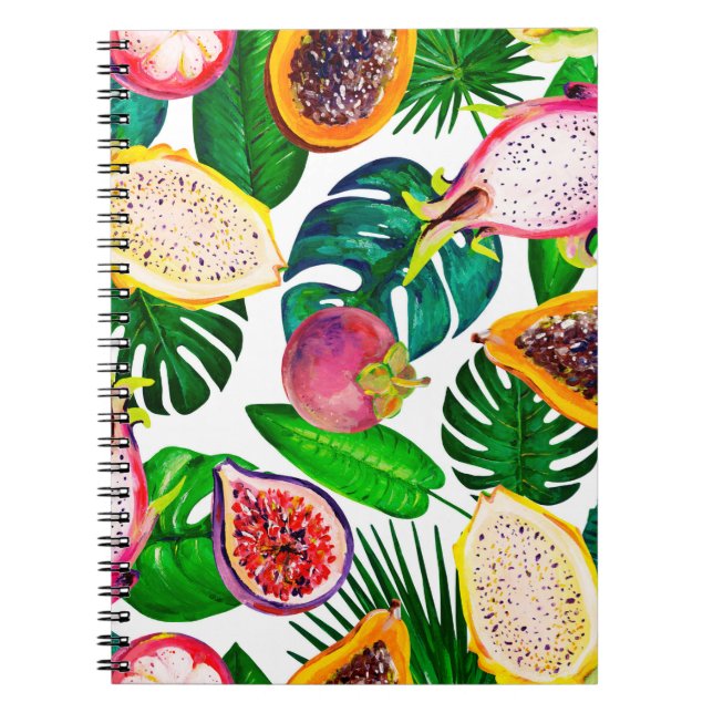 Gouache seamless pattern with tropic leaves and fr notebook (Front)