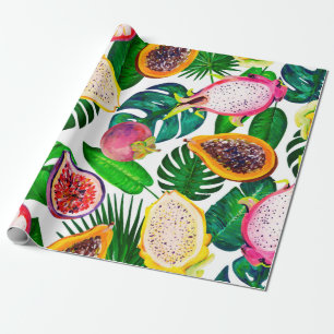 Gouache seamless pattern with tropic leaves and fr wrapping paper