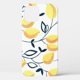 Gouache seamless pattern with yellow lemons and le iPhone 12 case