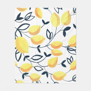 Gouache seamless pattern with yellow lemons and le fleece blanket