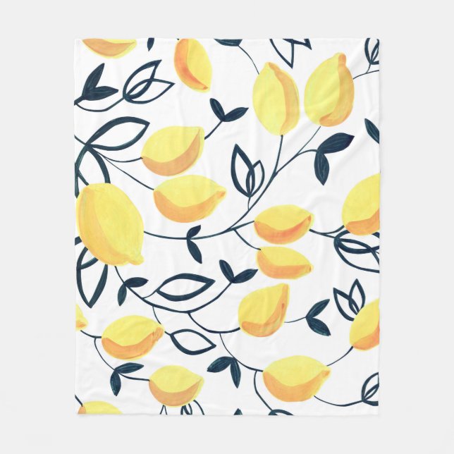 Gouache seamless pattern with yellow lemons and le fleece blanket (Front)