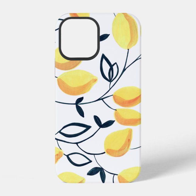 Gouache seamless pattern with yellow lemons and le iPhone case (Back)