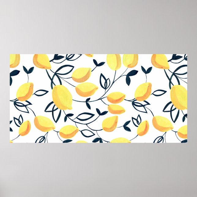 Gouache seamless pattern with yellow lemons and le poster (Front)