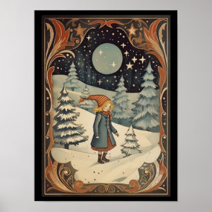 Gouache Vintage Retro Christmas Poster