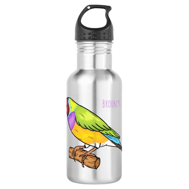Gouldian finch bird cartoon illustration  532 ml water bottle (Front)
