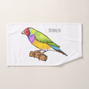 Gouldian finch bird cartoon illustration bath towel set