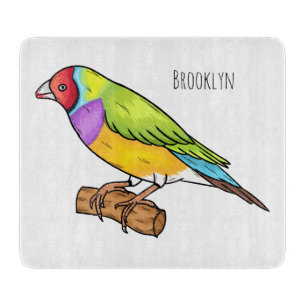 Gouldian finch bird cartoon illustration cutting board