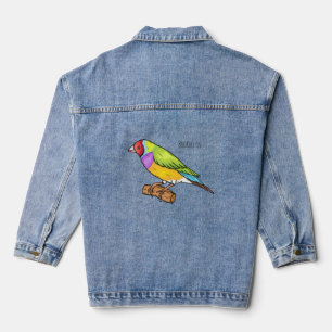 Gouldian finch bird cartoon illustration denim jacket