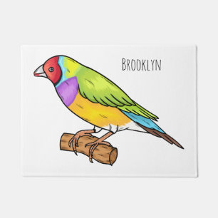 Gouldian finch bird cartoon illustration doormat