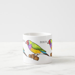 Gouldian finch bird cartoon illustration  espresso cup