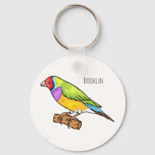 Gouldian finch bird cartoon illustration  key ring