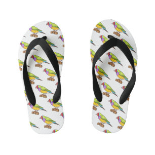 Gouldian finch bird cartoon illustration kid's thongs