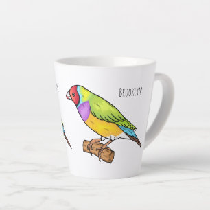 Gouldian finch bird cartoon illustration latte mug