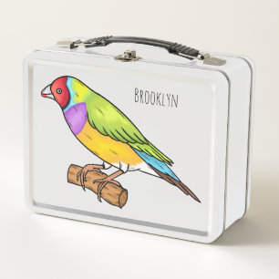 Gouldian finch bird cartoon illustration  metal lunch box