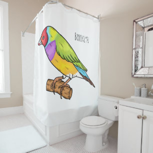 Gouldian finch bird cartoon illustration  shower curtain