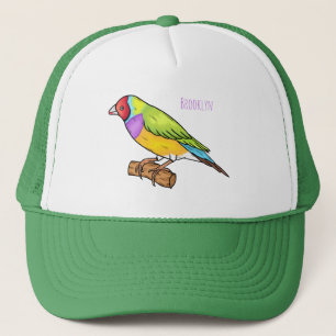 Gouldian finch bird cartoon illustration trucker hat