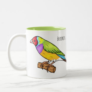 Gouldian finch bird cartoon illustration Two-Tone coffee mug