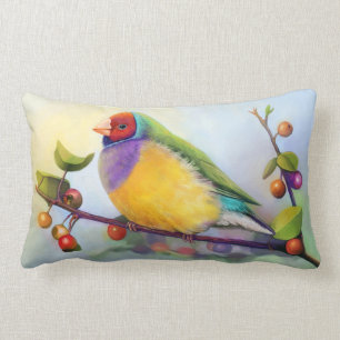Gouldian finch realistic painting lumbar cushion