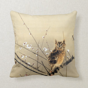 Goun Owl with Early Plum Blossoms Woodblock Cushion