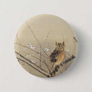 Goun's Owl and Early Plum Blossoms 6 Cm Round Badge