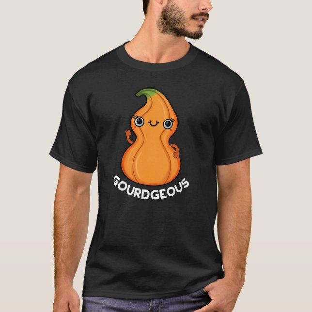 Gourd-geous Funny Gourd Veggie Pun Dark BG T-Shirt (Front)