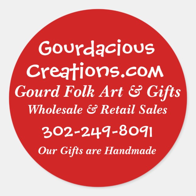 Gourdacious, Creations.com, Gourd Folk Art & Gi... Classic Round Sticker (Front)