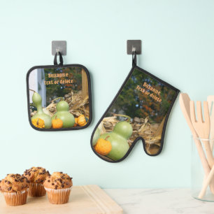 Gourds And Cornstalks Country Fall Personalised Oven Mitt & Pot Holder Set